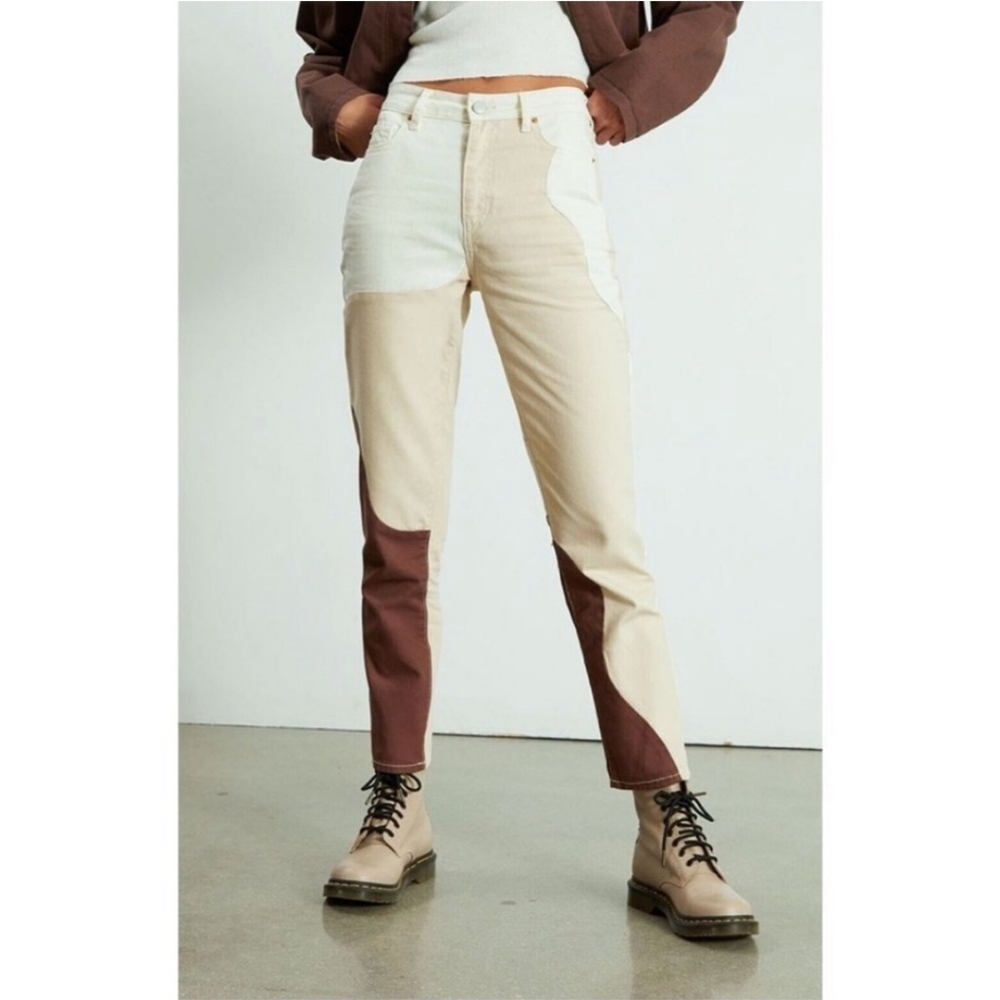 NWOT PacSun Eco Tan & Brown Paneled Mom Jeans Colorblock Size 27